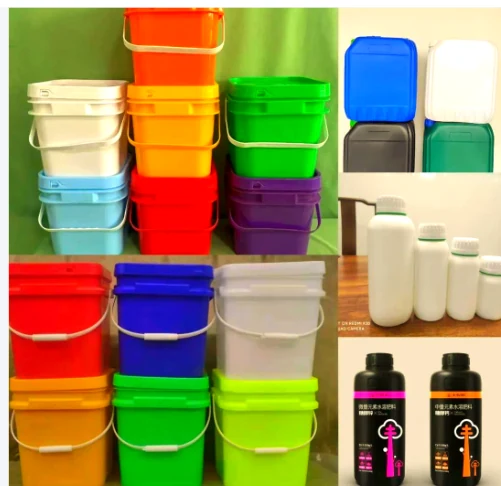 Plastic containers, buckets and bottles in assorted colors